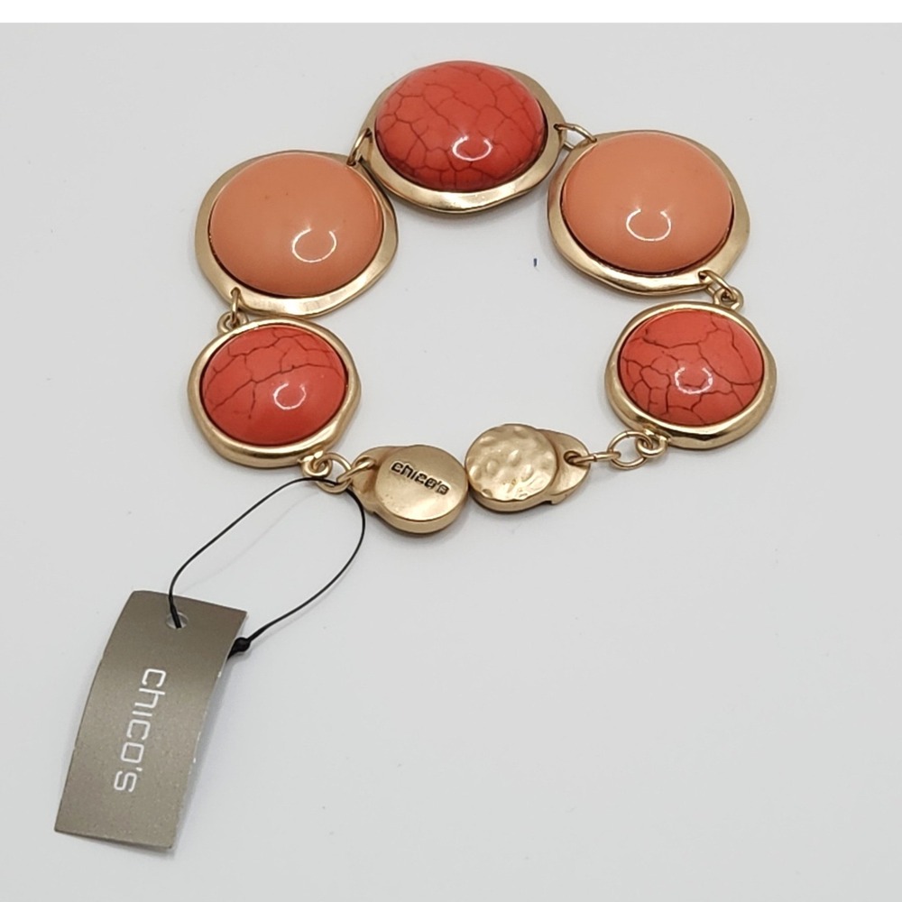 Chunky Statement Coral Peach Magnetic Bracelet Chicos‎ Gold Tone New $45 Boho